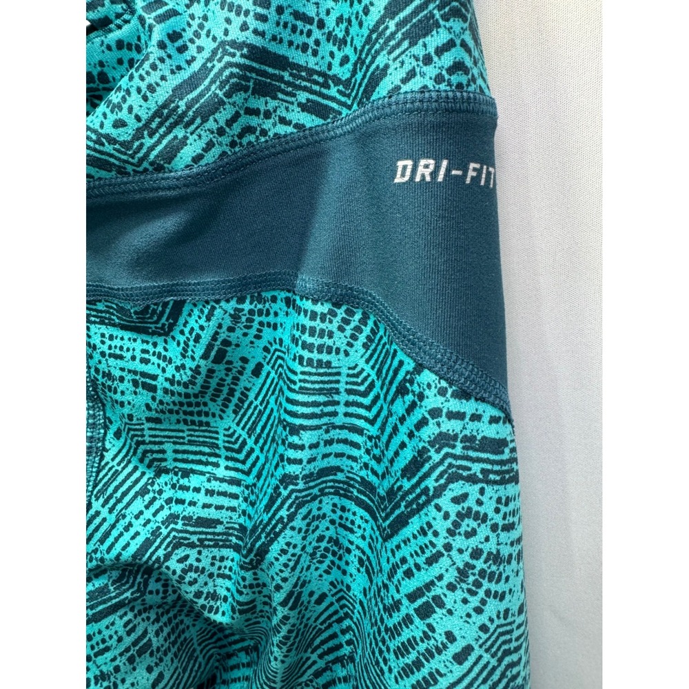 Nike Dri-FIT Running Leggings Womens Medium Teal Black Chevron Crop Tights - Picture 7 of 8